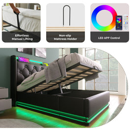 Upholstered Bed, 360 Surround LED Function, Remote Control, Hydraulic Storage Bed With USB, Type-C Charging (Without Mattress)