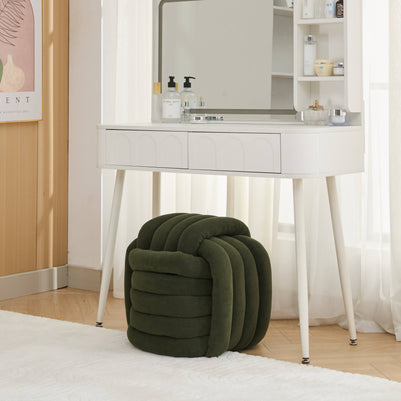 Chenille Knot Design Ottoman Makeup Stool Footstool, Green