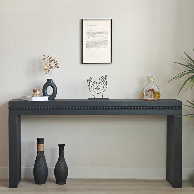 64" Black Console Table with Beaded Trim | Modern Entryway & Sofa Table Engineered Wood, Elegant Black Finish
