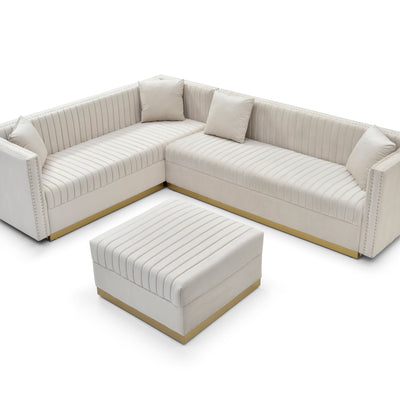Contemporary Channel Tufted Velvet Big Ottoman Upholstered Foot Rest, Beige