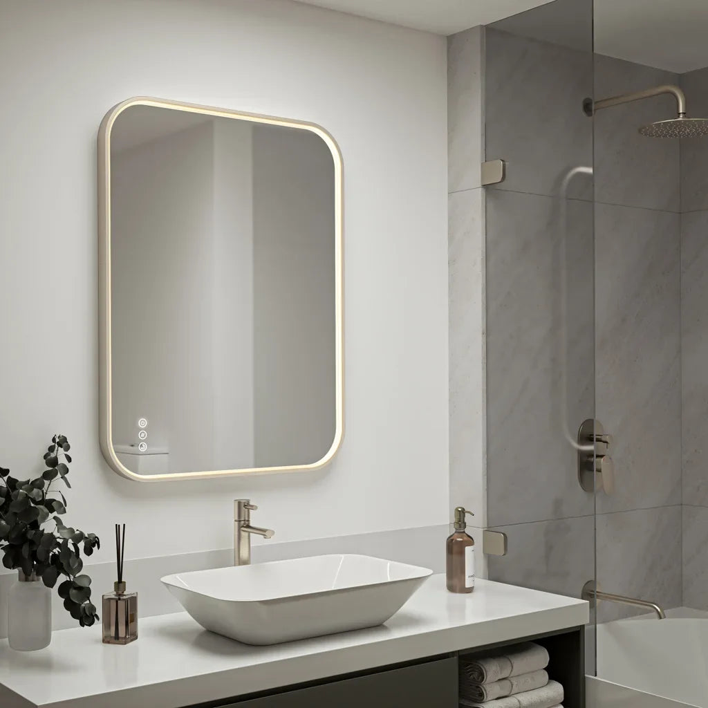 Artika Royce 32” x 24” LED Wall Mirror with Defogger  Brushed Nickel