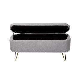 Grey Storage Ottoman Bench for End of Bed Gold Legs Modern Grey Faux Fur Entryway Bench