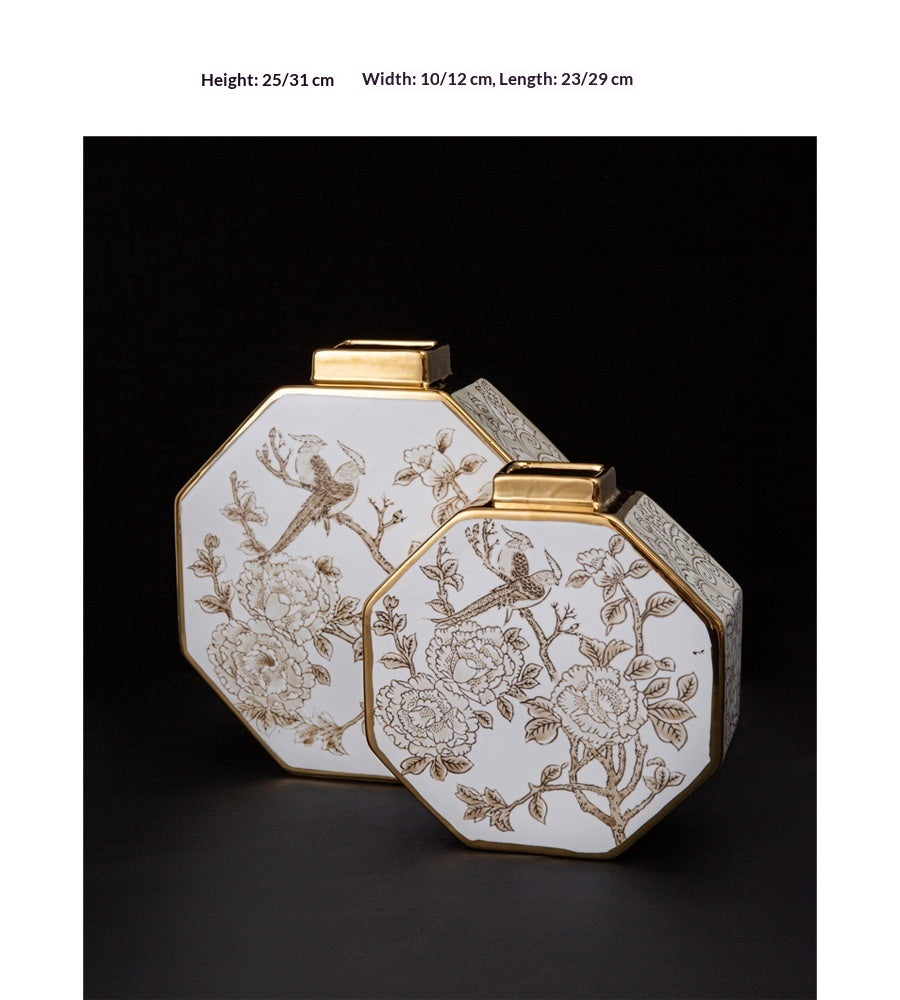 Modern Chinese Gilded White Porcelain Tabletop Vase