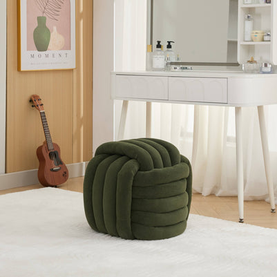 Chenille Knot Design Ottoman Makeup Stool Footstool, Green