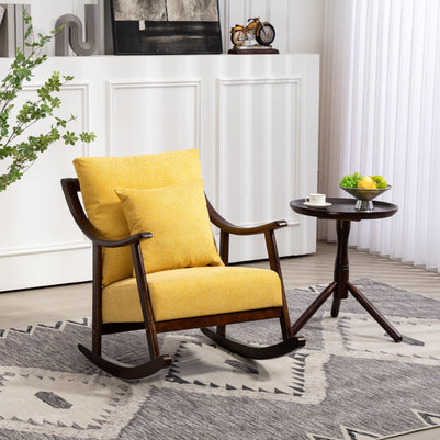 woven fabric Mid Century Modern Accent Chairs Comfy Upholstered Glider Arm Chair with Solid Wood for Living Room Bedroom Balcony