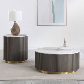 Jason Round White Marble Top Coffee Table Charcoal