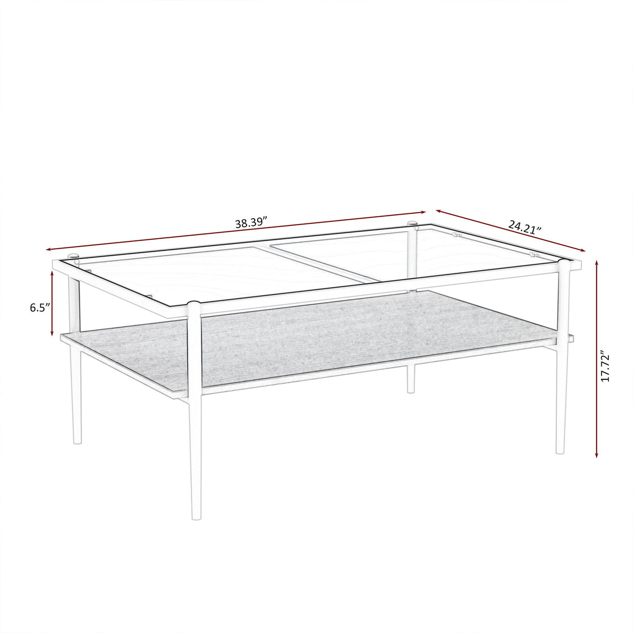 Rectangle Coffee Table With Tempered Glass Top And Legs, Modern Table For Living Room