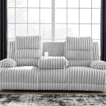 Rhines Falls - Reclining Power Sofa With Drop Down Table - Alloy
