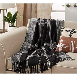 Fennco Styles Luxury Cotton Knit Plaid Modern Tassel 50 x 70 Inch Throw - Throw Blanket for Bed, Couch, Sofa, Home Décor, Ideas