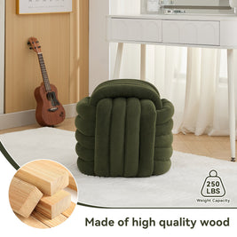 Chenille Knot Design Ottoman Makeup Stool Footstool, Green