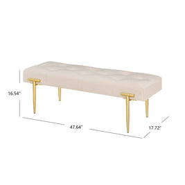 48'' Modern Ottoman Bench Velvet Bench Upholstered Footrest With Gold Metal Legs And Padded Seat For Bedroom Living Room