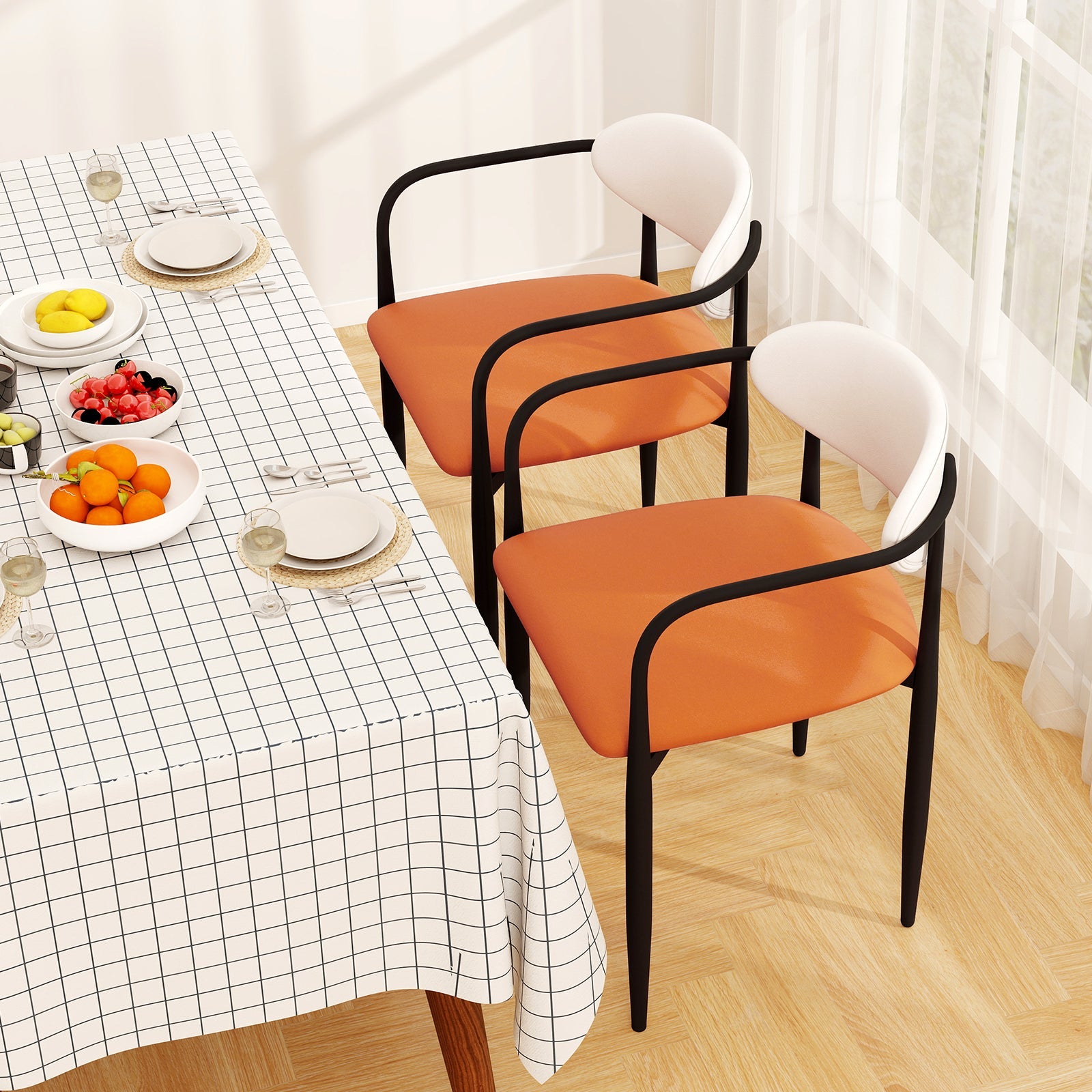 Modern Dining Chairs Set of 2 with Padded Seat and Curved Back