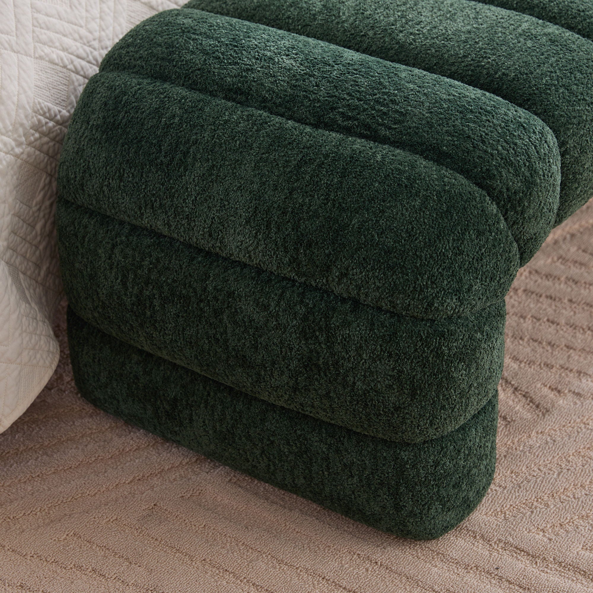Modern Upholstered Armless Bed Bench With Channel Tufted Design