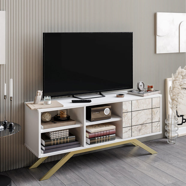 North 51" TV Stand and Media Console with A Cabinet and Shelves