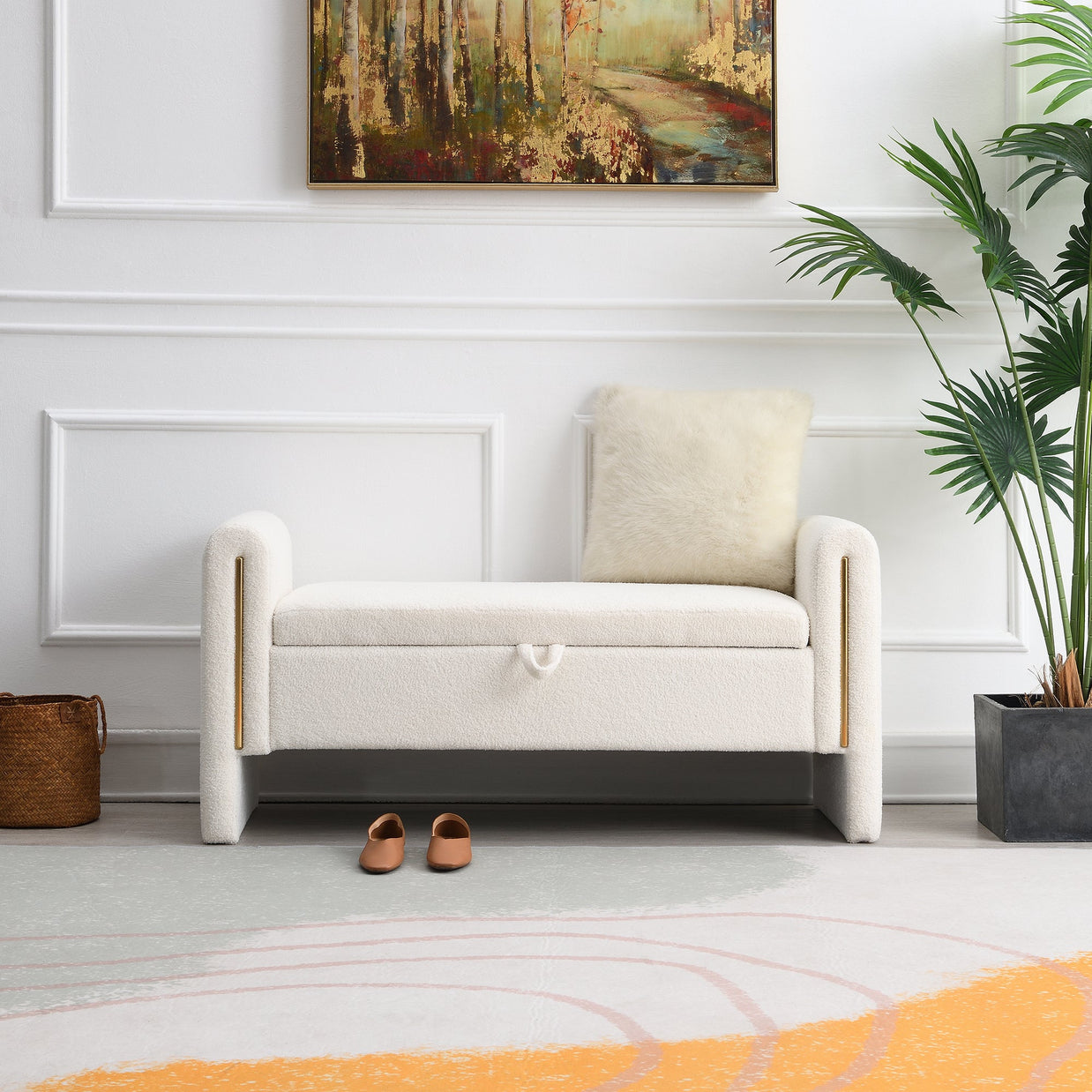 Modern Teddy Bed End Bench with Arms and Storage