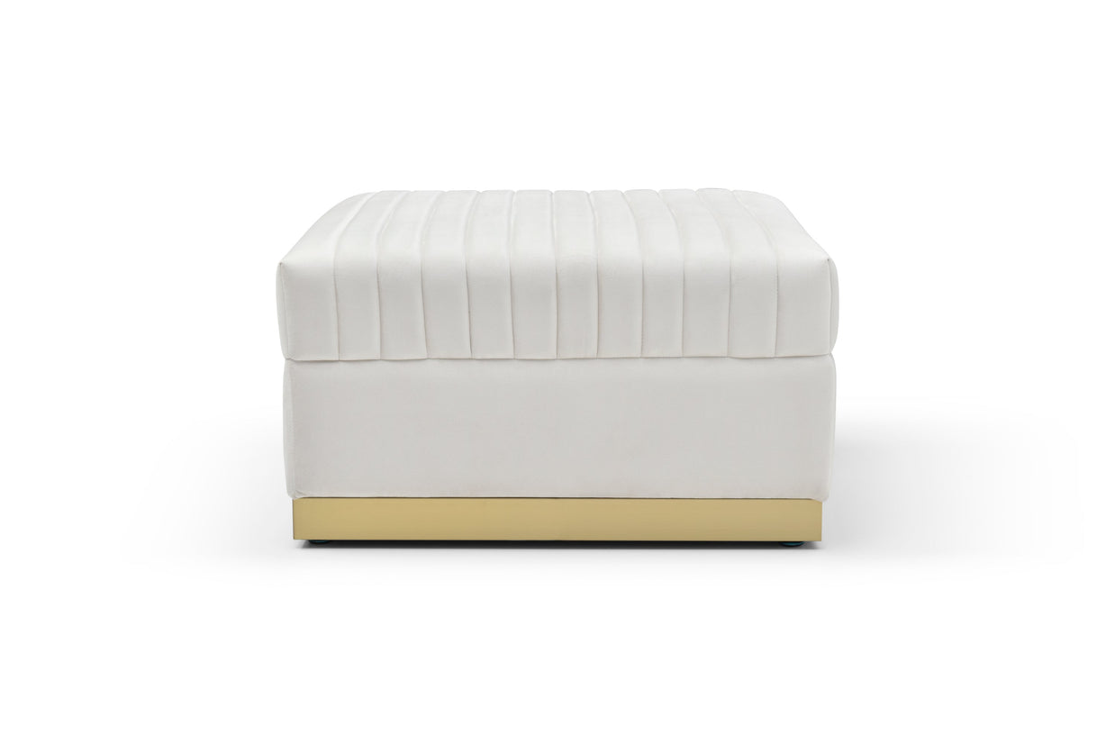 Contemporary Channel Tufted Velvet Big Ottoman Upholstered Foot Rest, Beige
