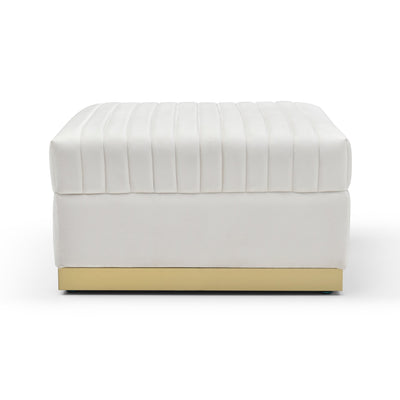 Contemporary Channel Tufted Velvet Big Ottoman Upholstered Foot Rest, Beige