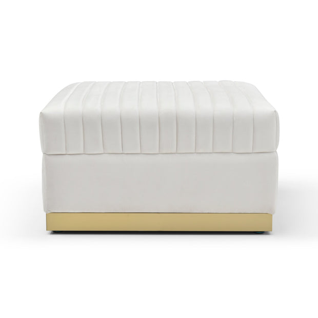 Contemporary Channel Tufted Velvet Big Ottoman Upholstered Foot Rest, Beige