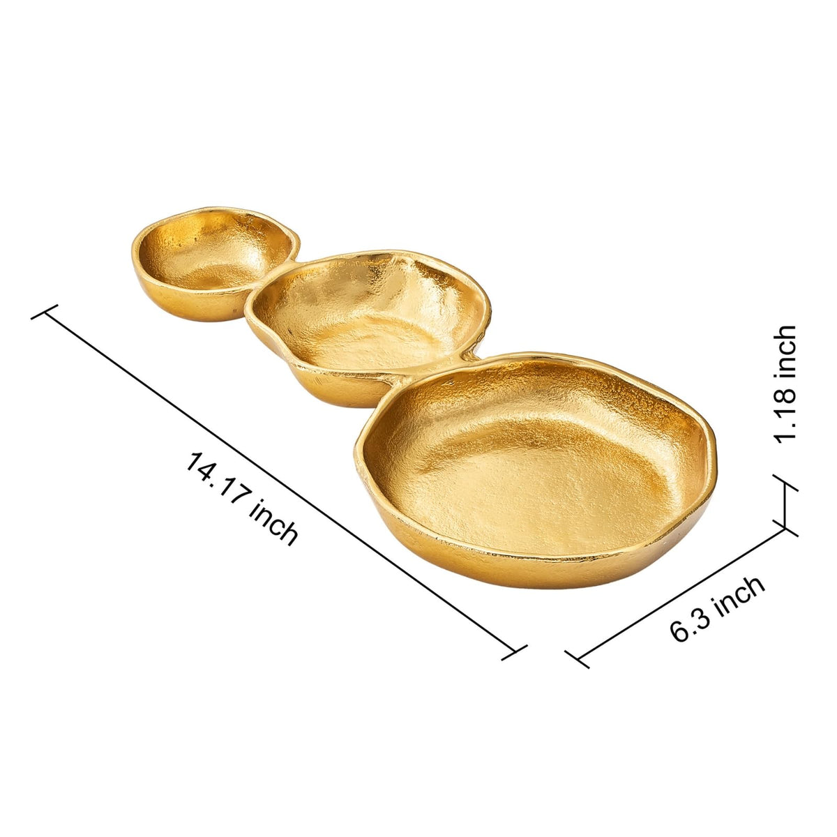 3 Cluster Decorative Bowls Gold Hammered Snack Tray Bowl Chip