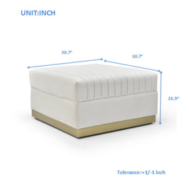 Contemporary Channel Tufted Velvet Big Ottoman Upholstered Foot Rest, Beige