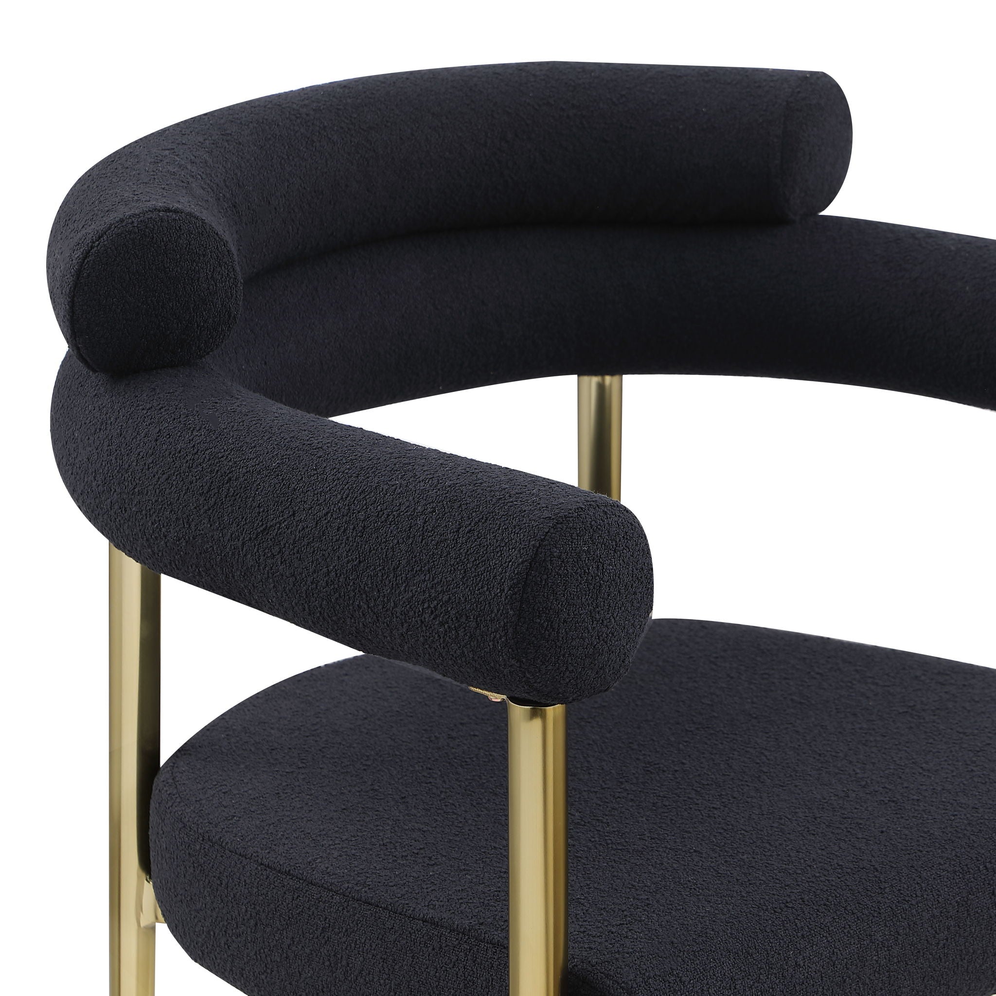 Dining Chairs (Set of 2), Mid-Century Modern Dining Chairs, Kitchen Dining Room Chairs, Round Boucle Backrest Sherpa Dining Chair With Brushed Metal Legs