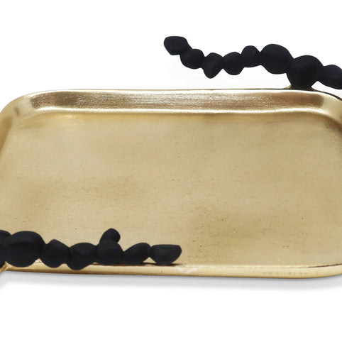 Gold Oblong Tray with Black Pebble Design