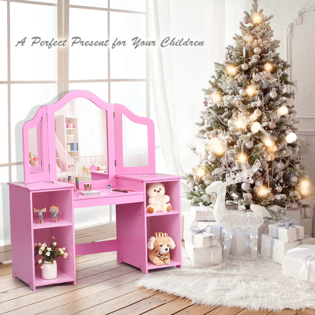 Kids Tri Folding Mirror Makeup Dressing Vanity Table Set