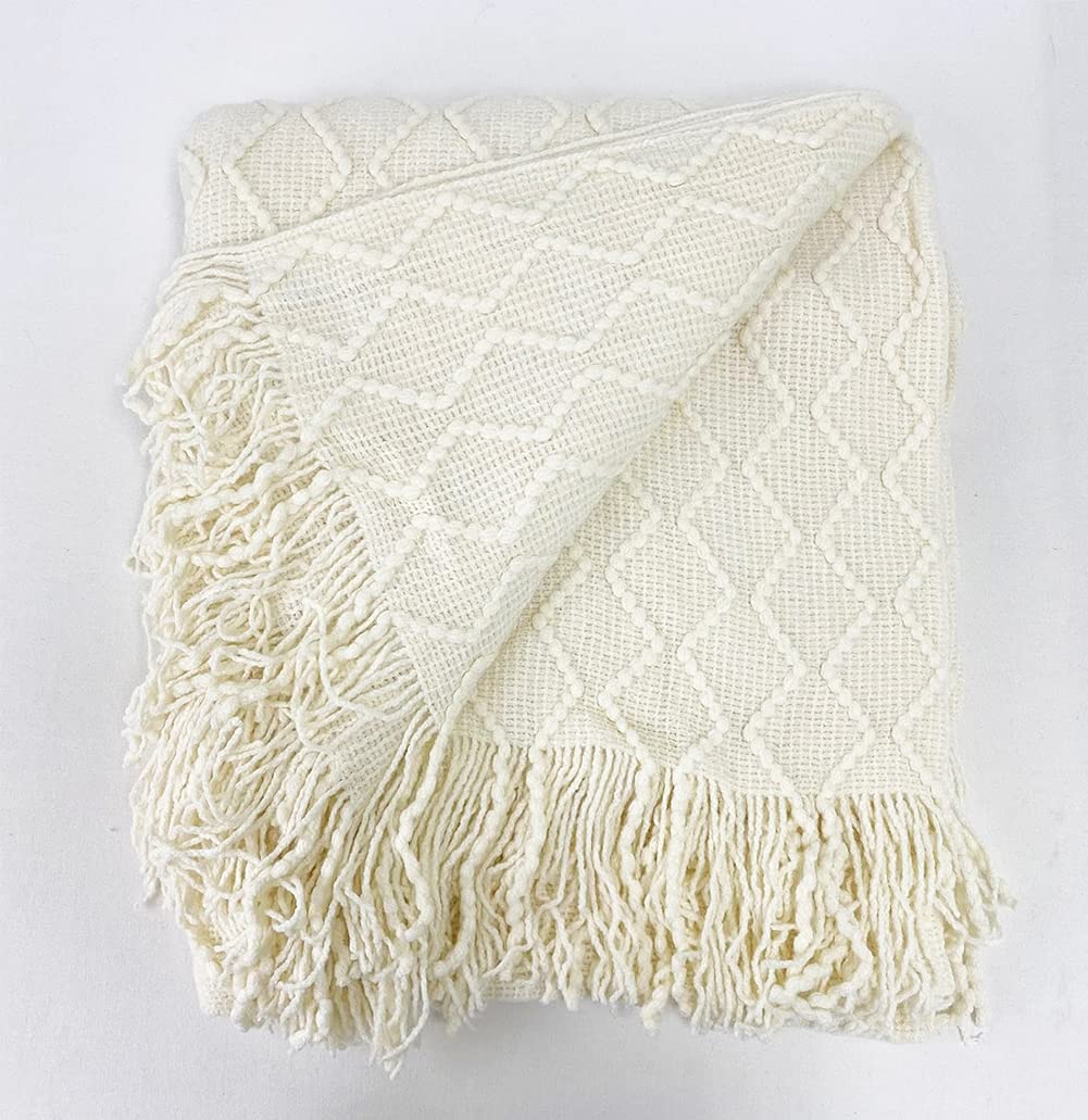 Fennco Styles Modern Textured Weave Knit Throw with Fringe 50