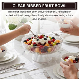 Decorative Fluted Transparent Glass Bowl, Fruit, Snacks Sweets