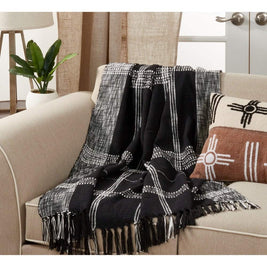 Fennco Styles Luxury Cotton Knit Plaid Modern Tassel 50 x 70 Inch Throw - Throw Blanket for Bed, Couch, Sofa, Home Décor, Ideas