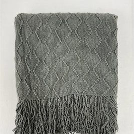 Fennco Styles Modern Textured Weave Knit Throw with Fringe 50