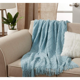 Fennco Styles Diamond Pleats Knit Modern Tassel 50 x 60 Inch Throw - Throw Blanket for Bed, Couch, Sofa, Home Décor, Ideas