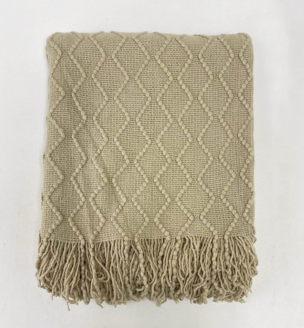 Fennco Styles Modern Textured Weave Knit Throw with Fringe 50