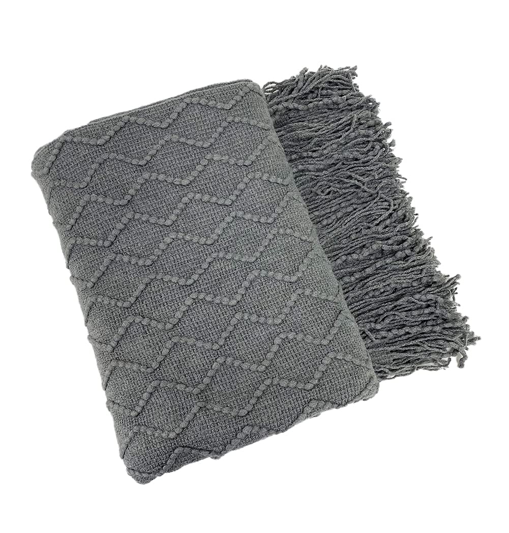 Fennco Styles Modern Textured Weave Knit Throw with Fringe 50