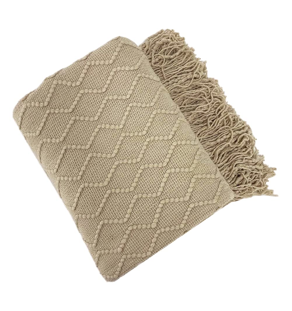 Fennco Styles Modern Textured Weave Knit Throw with Fringe 50