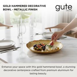 Gold Hammered Decorative Bowl Elegant Aluminum Centerpiece