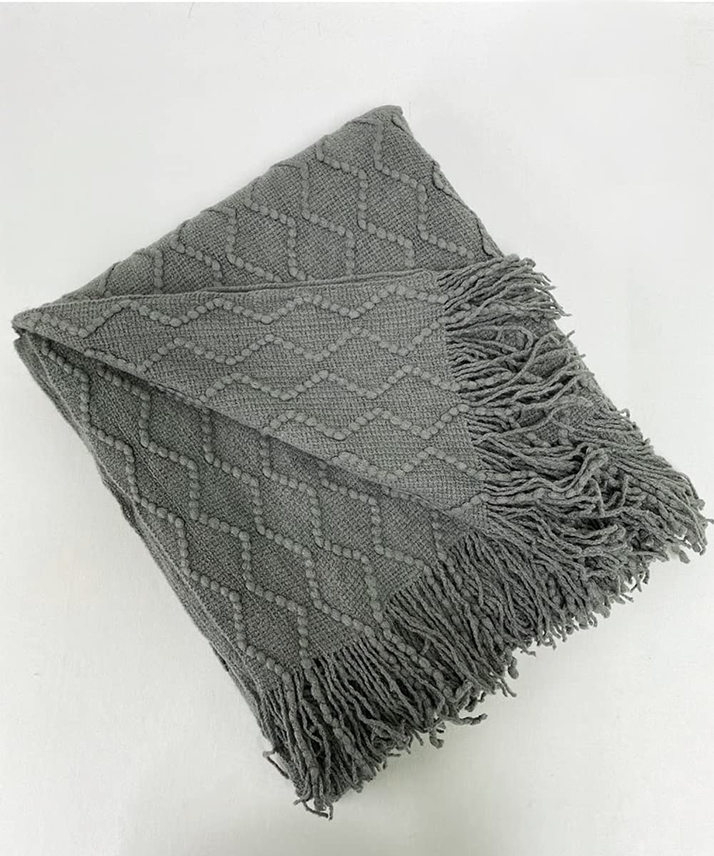 Fennco Styles Modern Textured Weave Knit Throw with Fringe 50