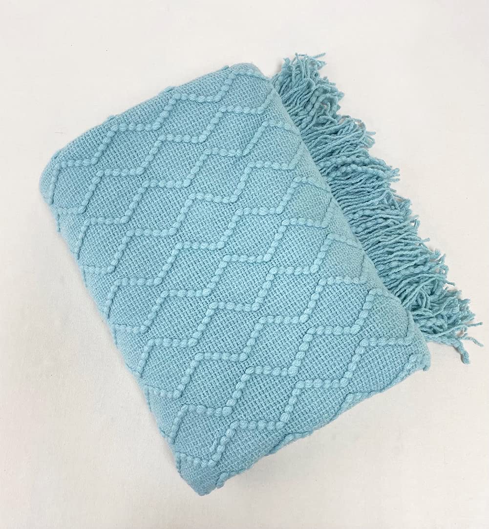 Fennco Styles Modern Textured Weave Knit Throw with Fringe 50