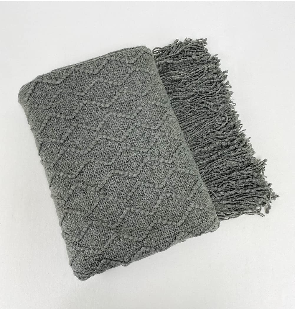 Fennco Styles Modern Textured Weave Knit Throw with Fringe 50