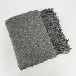 Fennco Styles Modern Textured Weave Knit Throw with Fringe 50