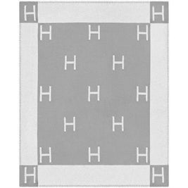 Monogram Pattern Reversible Throw Blanket: Gray