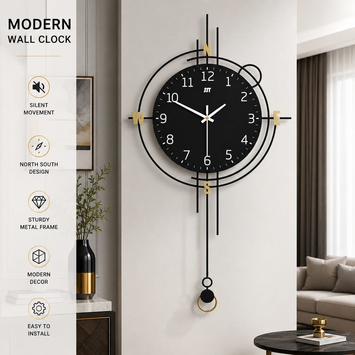 Modern Iron Wall Clock Metal Decorative Home Decor