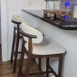 ACTU Bar Stools Set of 2, 30” Upholstered Bar Height Stools, Solid Wood, Mid-Century Modern