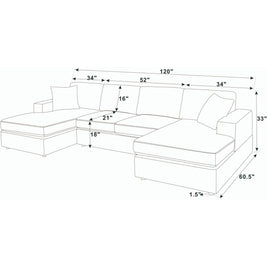 3 Piece Double Chaise Sectional Sofa