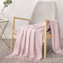 Fennco Styles Modern Textured Weave Knit Throw with Fringe 50