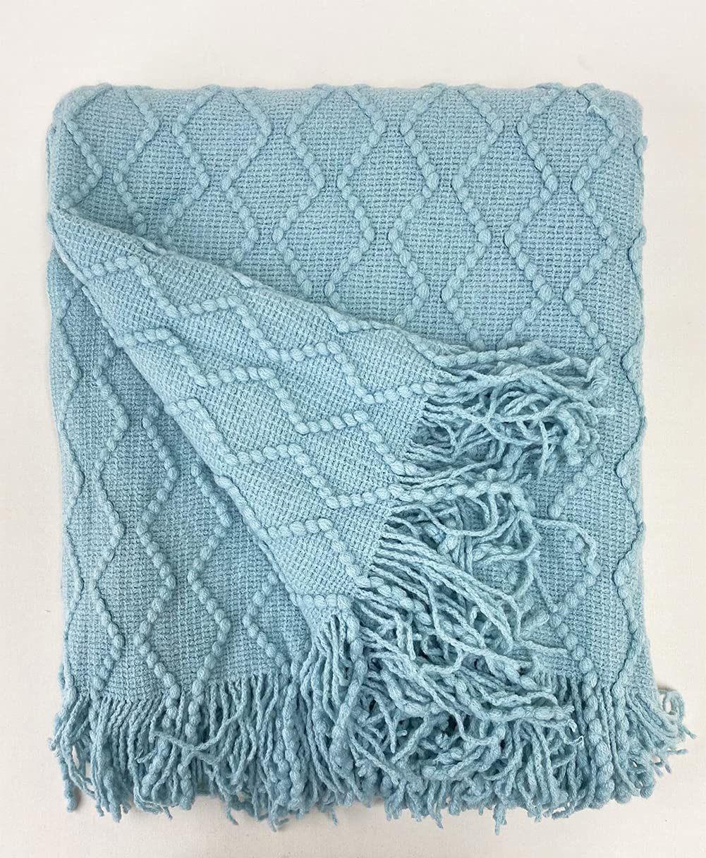 Fennco Styles Modern Textured Weave Knit Throw with Fringe 50