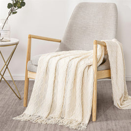 Fennco Styles Modern Textured Weave Knit Throw with Fringe 50