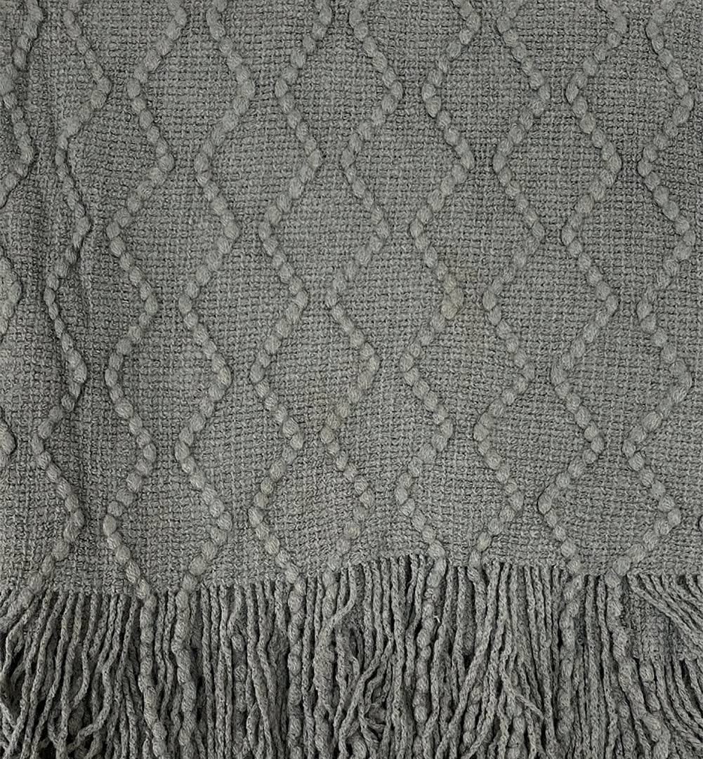 Fennco Styles Modern Textured Weave Knit Throw with Fringe 50