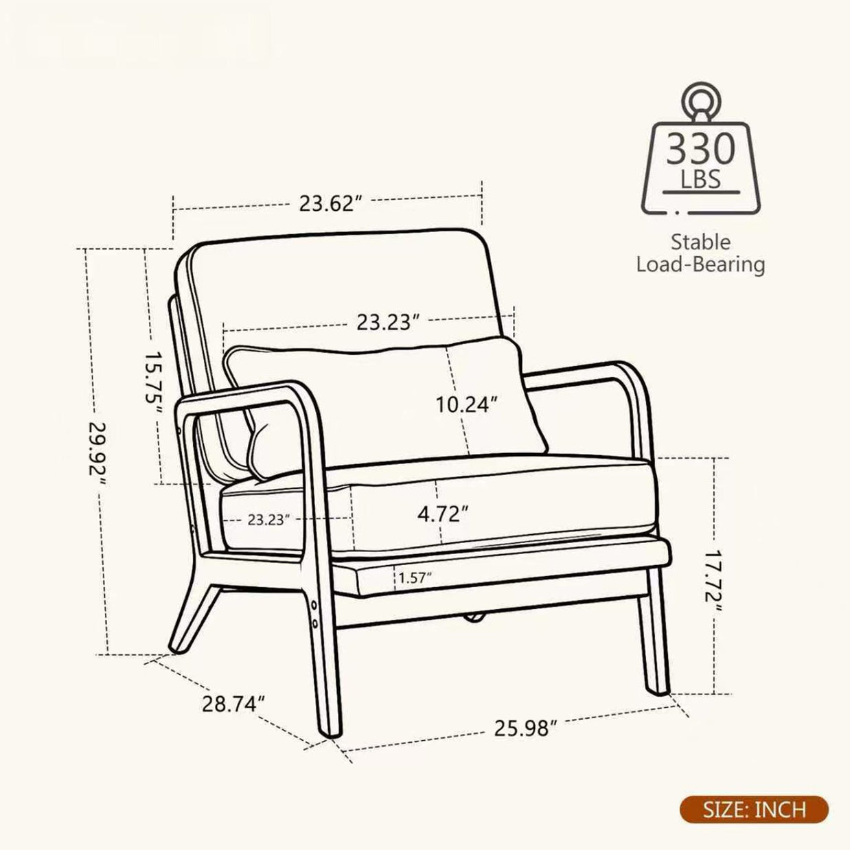 Accent Chair Mid-Century Lounge Dark Green Lumbar Cushion Wood Arms 26x29x30 In