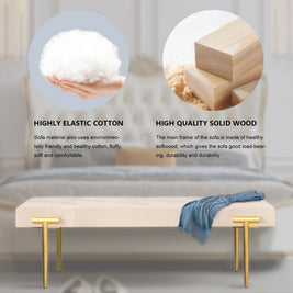 48'' Modern Ottoman Bench Velvet Bench Upholstered Footrest With Gold Metal Legs And Padded Seat For Bedroom Living Room